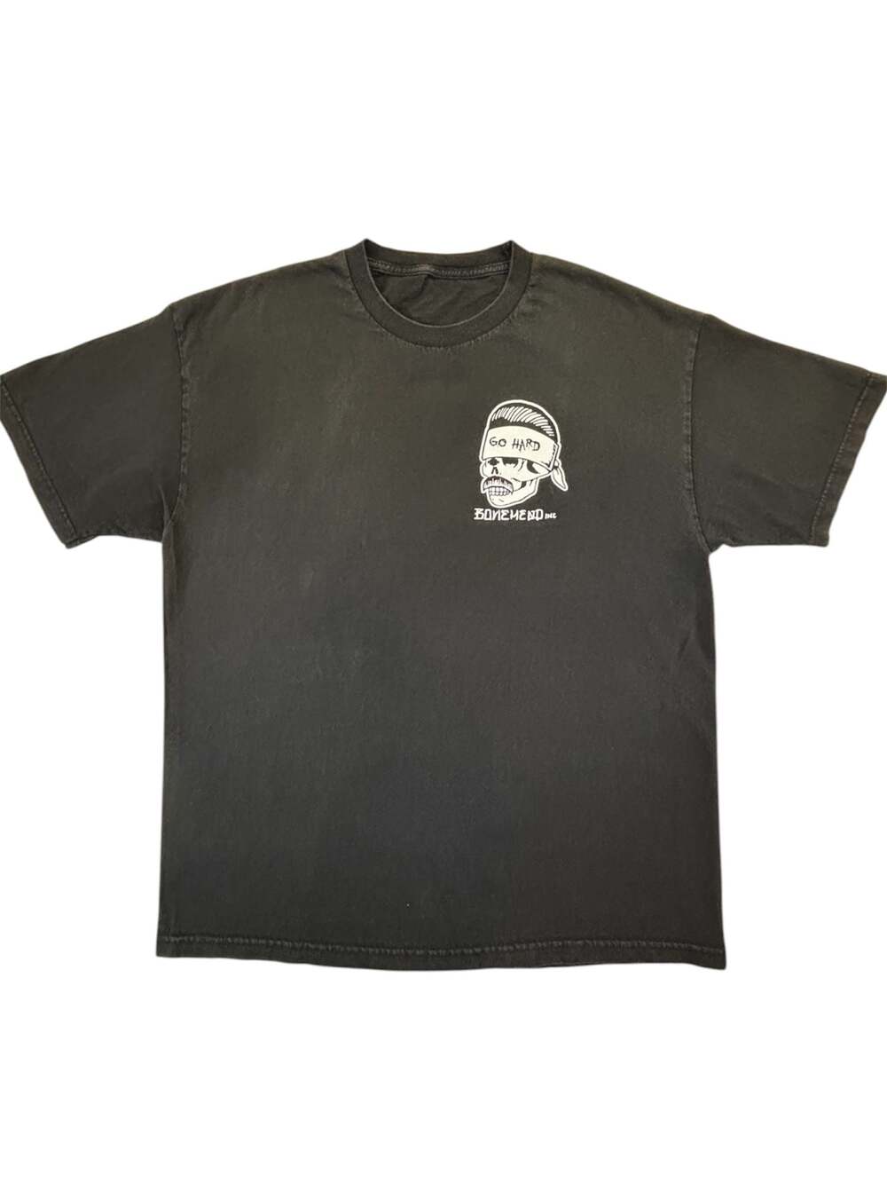 Bonemend Inc Go Hard Mustache Skull Biker T-Shirt